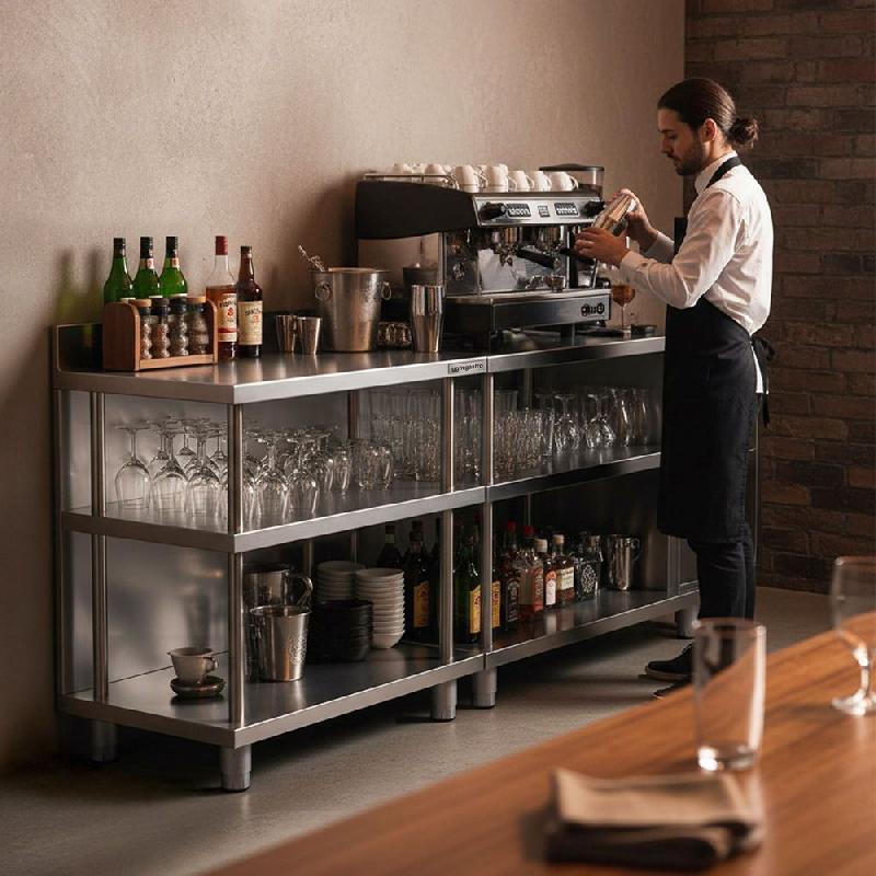 Table de travail de bar inox - 800 x 600 mm - 4 étagères_4