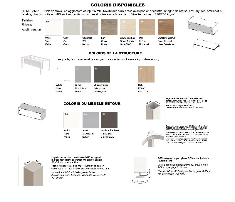 Bureau de manager X4 avec crédence - Quadrifoglio - 224, Blanc, Blanc, Sans caisson_4