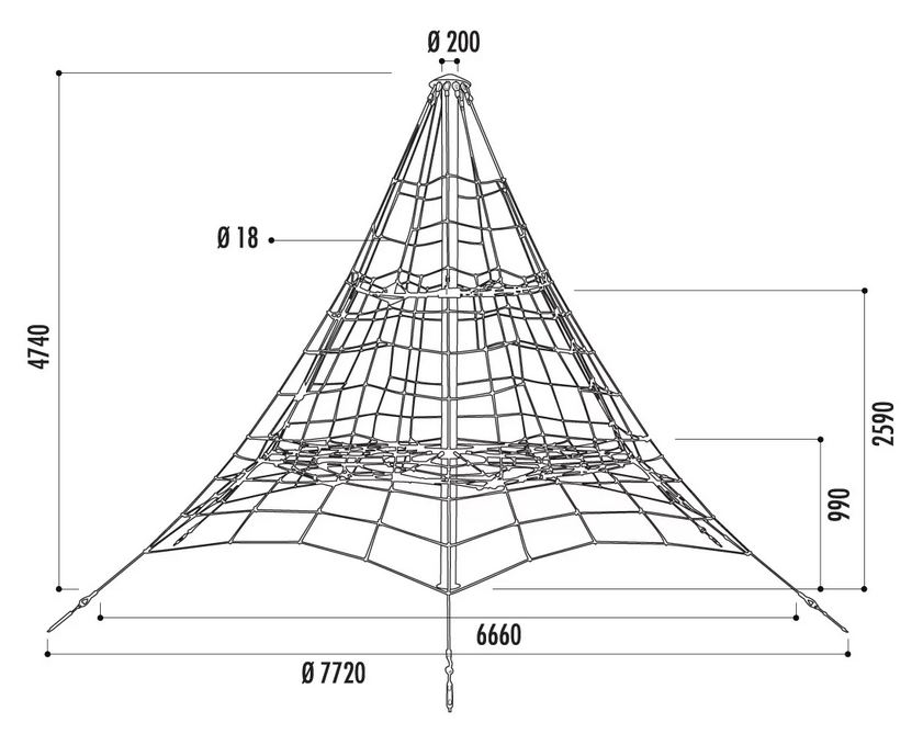 Araignée pour aire de jeux - Hauteur 4.5 m, 5 m ou 5.5 m - Filet de pyramide en corde armée solide Ø 18 mm, connecteurs en aluminium_4