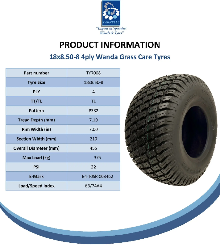 18x8.50-8 Lawnmower Tyre and Tube 4ply Multi Turf Grass Journey P332 Road Legal_4