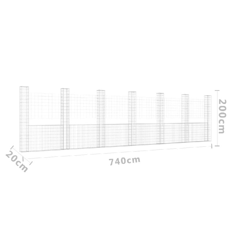 Vidaxl panier de gabion en forme de u avec 7 poteaux fer 740x20x200 cm 151294_4