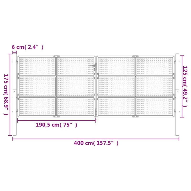 Vidaxl portail de jardin anthracite 400x175 cm acier 154573_4