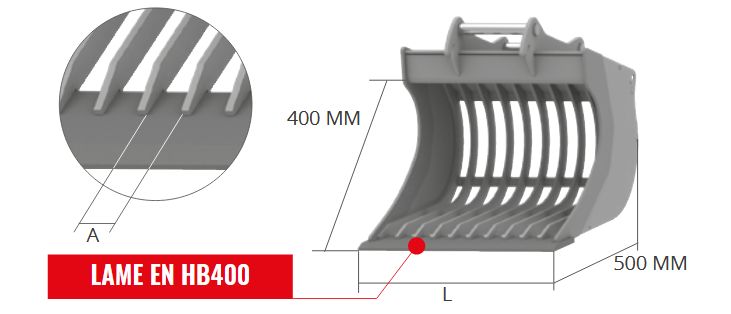 Vs 40gd godet squelette General Duty - Cangini - 500 mm - profil allongé - lame en HB400_4