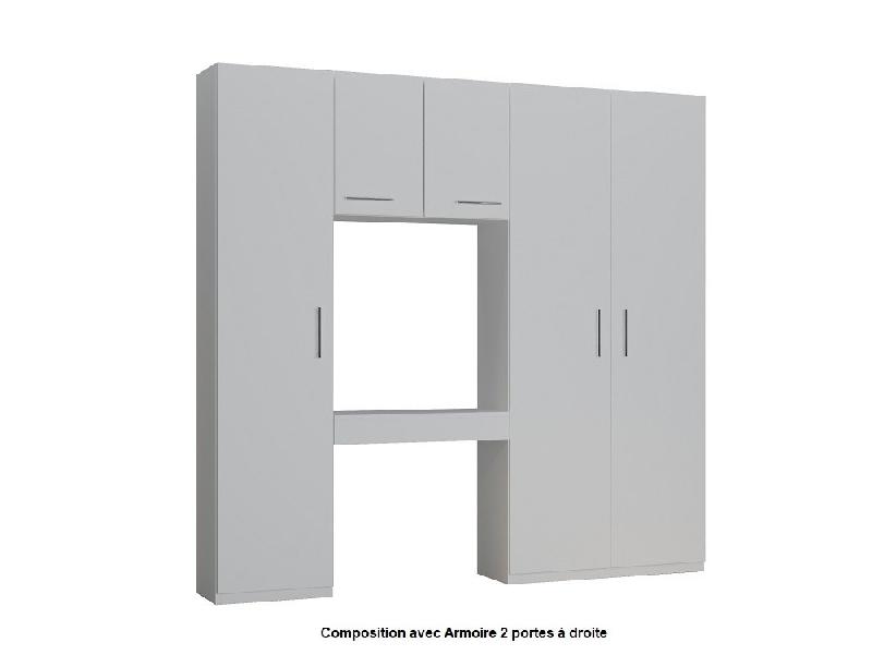 Ensemble de rangement pont avec table bureau et tiroir - Blanc mat - Largeur 250 cm - Collection SMART_4