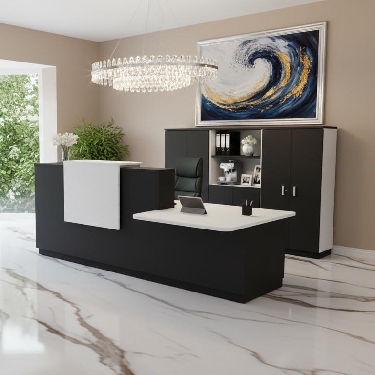 Banque d'accueil Delta Plus avec PMR et réhausse - Mobel Linea - 242, Blanc mat, Droite, Noir, Non_4