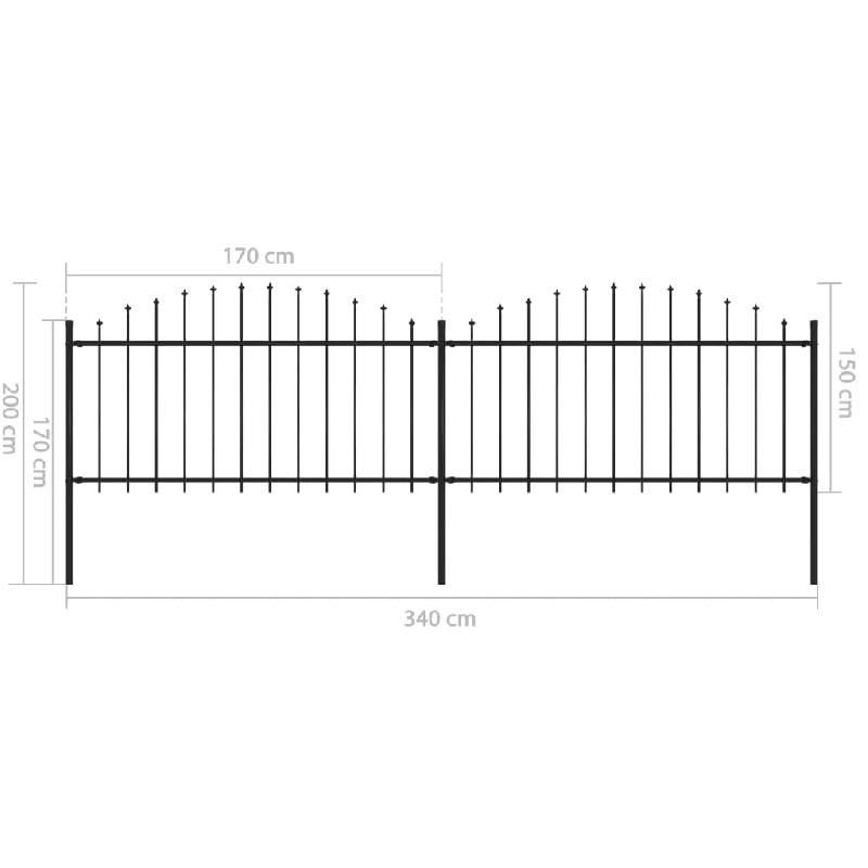 Vidaxl clôture de jardin à dessus en lance acier (1,25-1,5)x3,4 m noir 277731_4