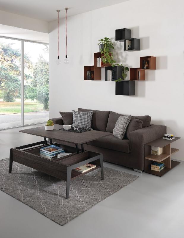 Table basse relevable en noyer foncé Brighton 2 - piètement gris ardoise 110x70cm avec rangement intégré_4