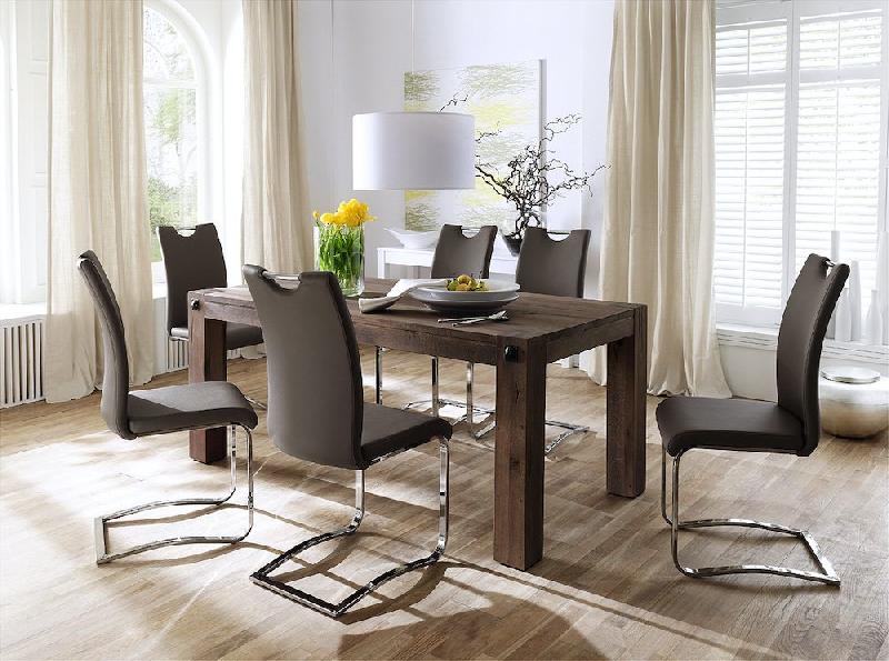 Lot de 4 chaises KILOU en tissu marron avec piètement luge - Design chic et moderne_4