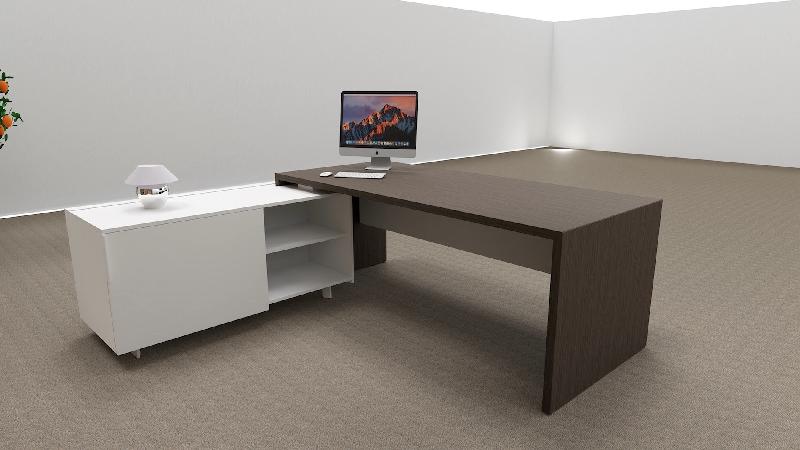 Bureau d'angle T45 avec desserte dos design - Quadrifoglio - 192, Gauche, Eucalyptus et blanc_4