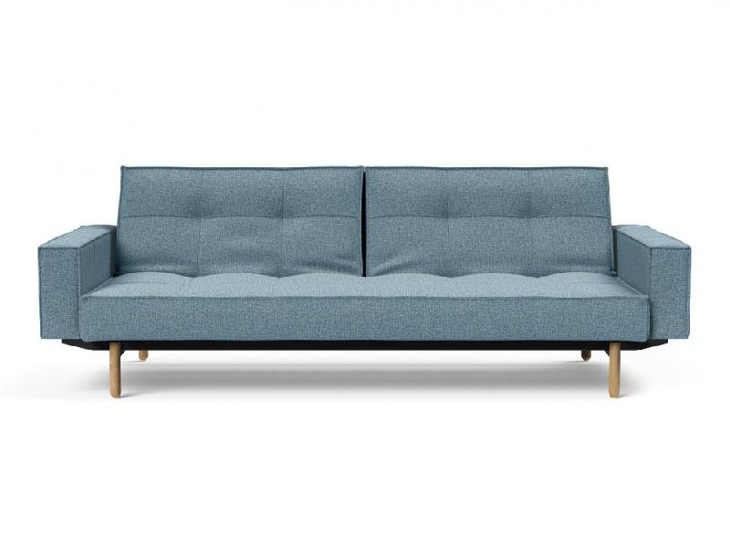 Canapé convertible Splitback Stem avec accoudoirs - pieds obus en chêne naturel - tissu Mixed Dance Light Blue - couchage 115x210 cm_4