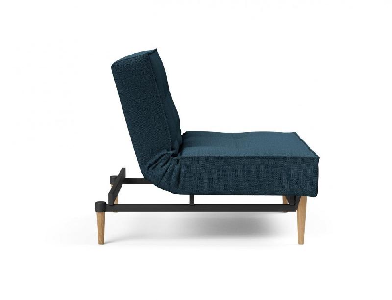 Innovation Living - Fauteuil Splitback Styletto Convertible Lit 90x115 cm - Pieds Chêne Naturel - Tissu Argus Navy Blue_4