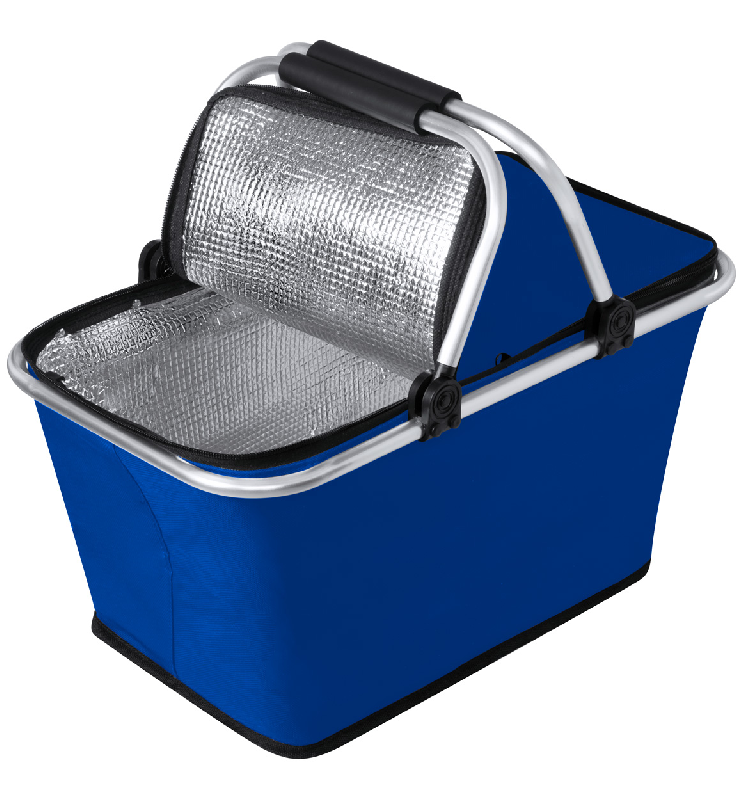 Glacière pique-nique - panier pliable en aluminium avec poignées rembourrées - polyester 600D - couleur bleue_4