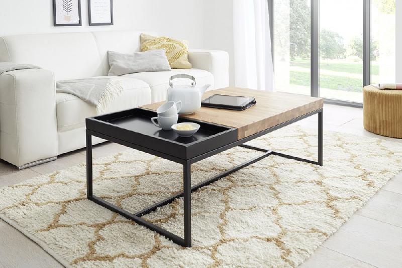 Table basse LUCON 107 x 65 cm - Bois chêne massif et acier noir epoxy - Plateau réversible MDF_4