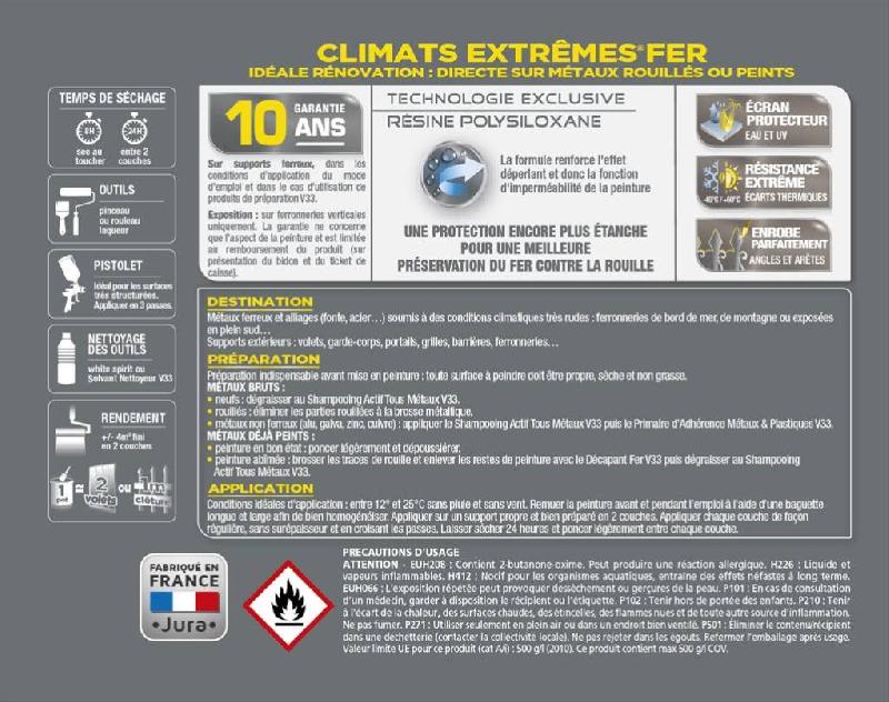 Peinture fer extérieur Climats Extrêmes® V33 - Anthracite brillant - 0.5 L - Direct sur rouille - Résistante aux conditions climatiques extrêmes_4