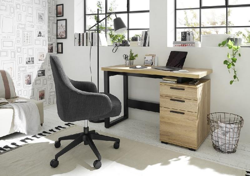 Bureau design Mila - 2 tiroirs, 1 porte, décor chêne et piètement laqué noir mat_4