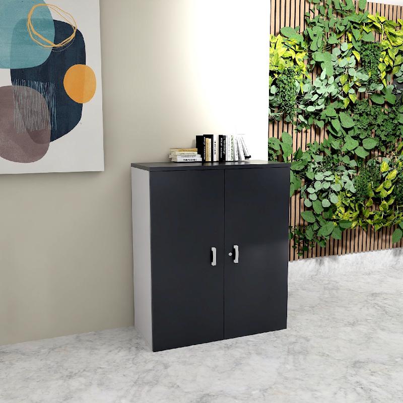 Armoire moyenne à portes battantes Haut. 121 cm - Mobel Linea - 100, Gris anthracite_4