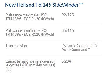 T6.145 Sidewinder - Tracteur agricole New Holland - Puissance maximale 92/125 kW/ch_4