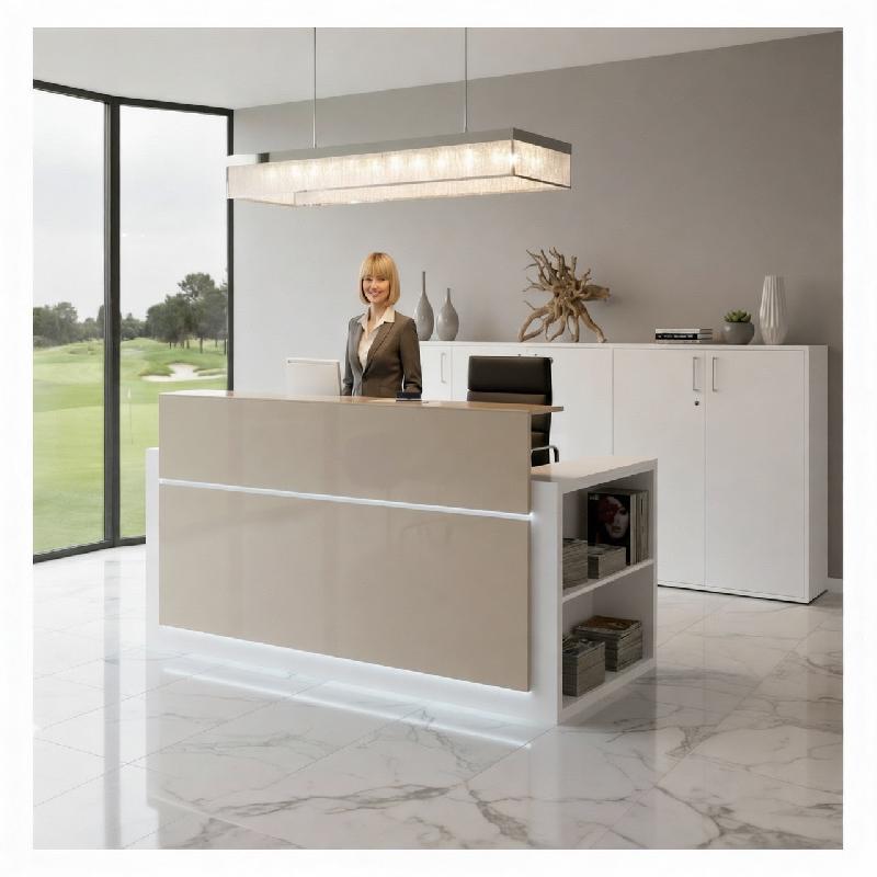 Banque d'accueil avec étagère intégrée Avant - Ofitres - 217, Blanc, Droite, Oui, Beige brillant_0