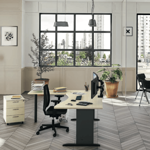 Dual - Bureaux individuels avec pieds bois revisités - Burocéan_4