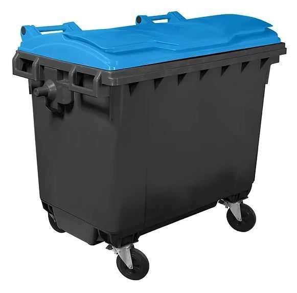 Bac de collecte roulant 4 roues avec couvercle plat - Capacité 660 L - Conforme à la norme EN 840_4