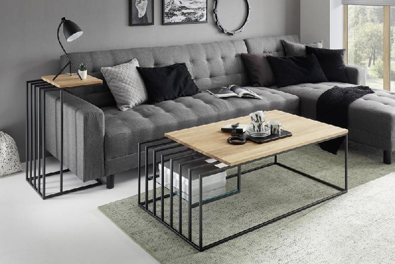 Table basse Jully - chêne massif huilé et métal noir - style industriel - plateau 120x60 cm_4