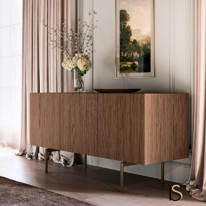 Meuble Bloom finition ébénisterie - Quadrifoglio - 3 cases, Ceram veiné blanc, Bronze, Noyer américain, Noyer américain_4