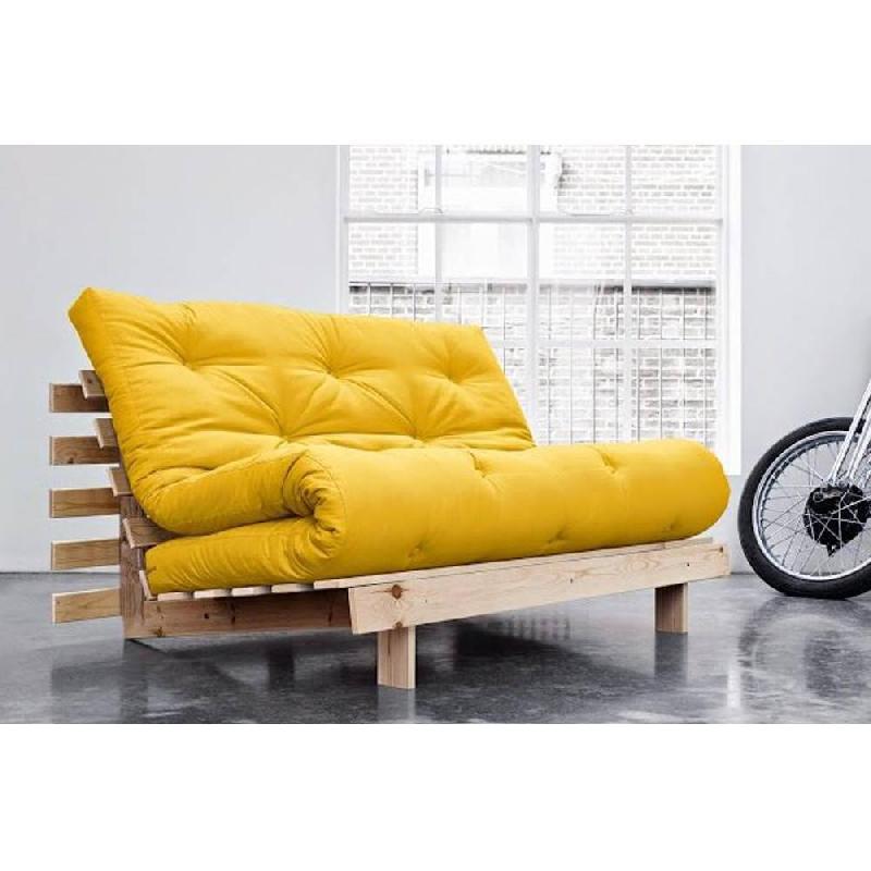 Canapé convertible futon ROOTS - Pin naturel jaune - Couchage 140x200 cm - Design japonais et scandinave_4