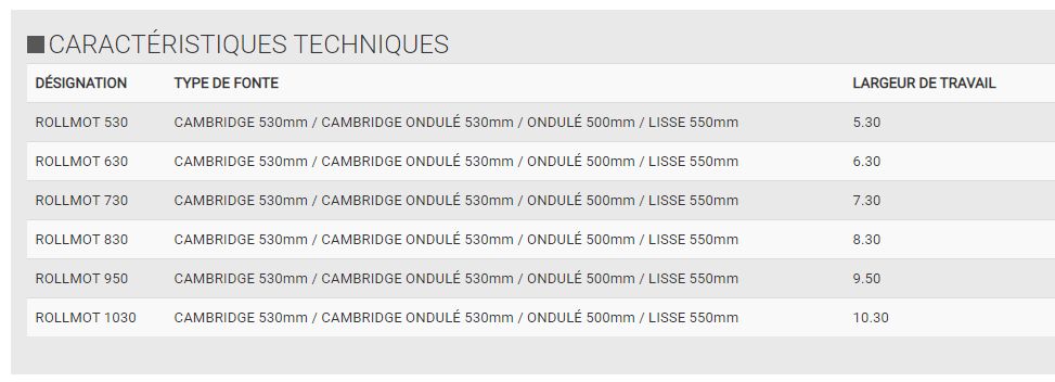 Rollmot avec rouleaux centraux et latéraux sur palonniers