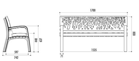 Banc public Maverick - Polyéthylène haute densité - 170 cm - Anti-UV - Anti-graffitis - Sans entretien_4