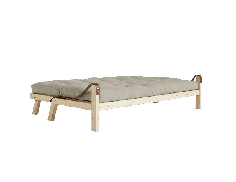 BANQUETTE FUTON POETRY EN PIN MASSIF TISSU LIN COUCHAGE 130 X 190 CM._4