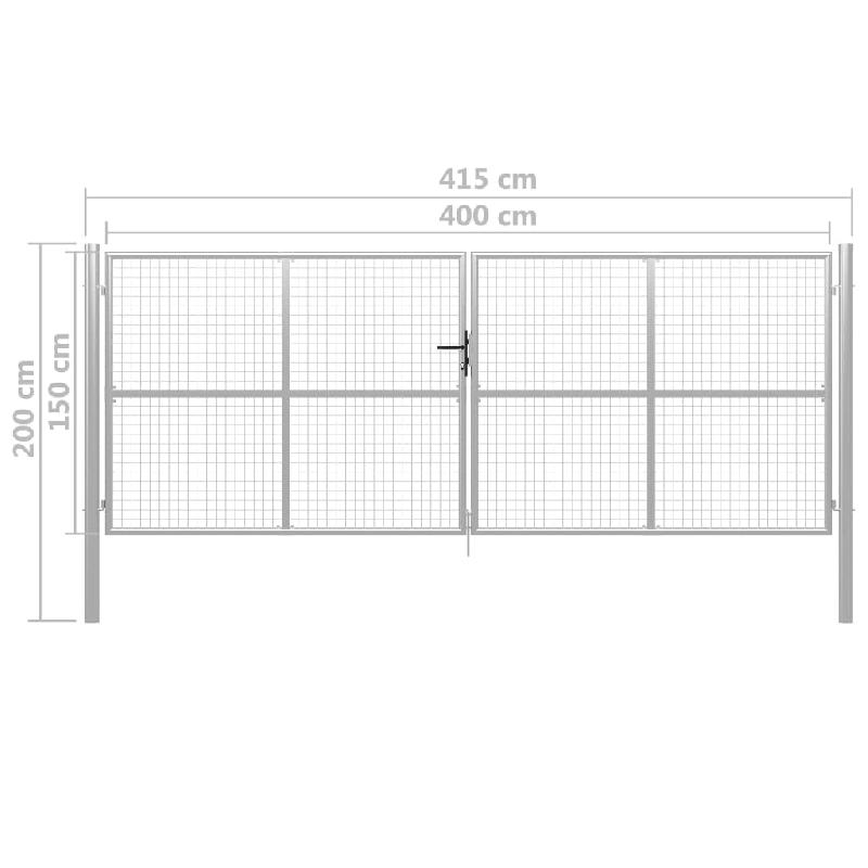 Vidaxl porte de jardin acier galvanisé 415x200 cm argenté 144301_4