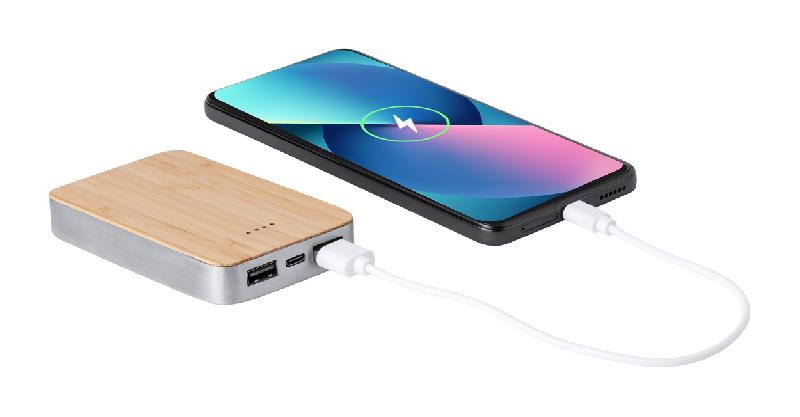 Power Bank USB - Aluminium recyclé et bambou - Batterie 5000 mAh - 2 ports USB et 1 port USB-C_4