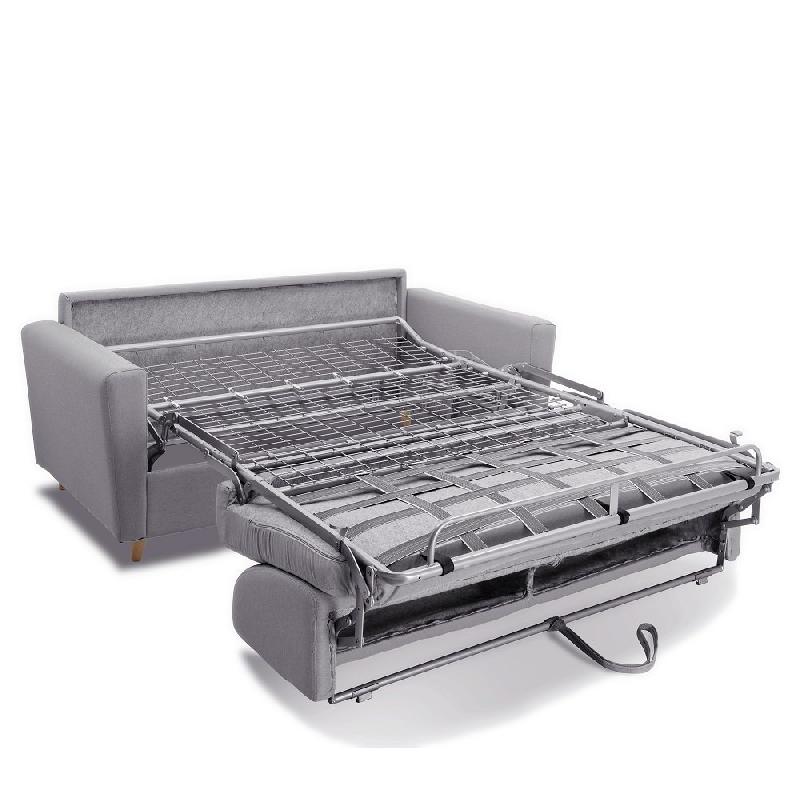 Canapé convertible express Mezzano - Matelas 16 cm - Sommier métal 140 cm - Tissu tweed gris clair - Design scandinave_4