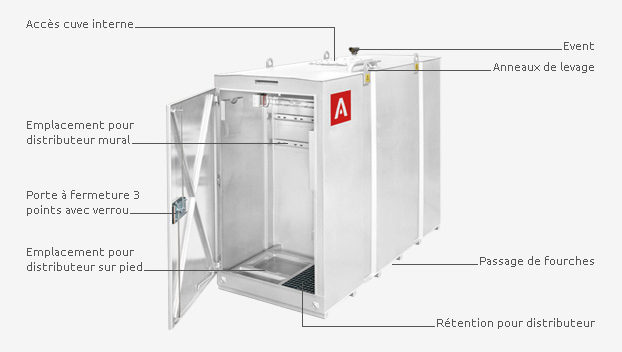 Cuve station carburant privative de 1400 à 5000 l, idéale pour le ravitaillement en gasoil, fioul et gnr de petites et moyennes flottes de véhicules - envirocube exel 1 - ece type 1 - alorem_4