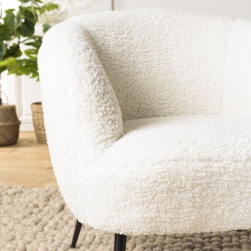 Fauteuil cosy blanc Gothy - tissu bouclette et pieds métal noir - design luxueux et confortable_4