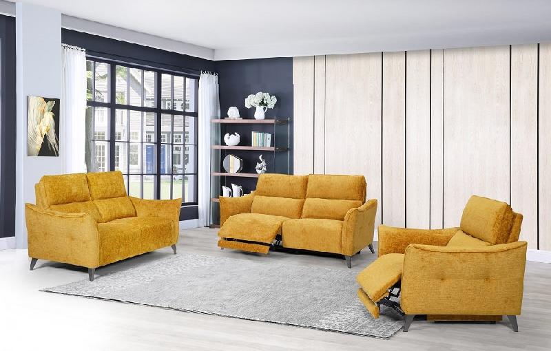 Canapé 2 places relax électrique ATTITUDE - Têtière réglable 10 crans - Tissu chenillé ocre - Inclinaison jusqu’à 150°_4