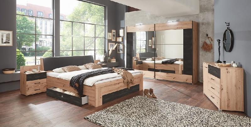 Lit design Burnaby 180 x 200 cm - Chêne artisan et tête en cuir synthétique avec chevets intégrés et coffre de rangement_4