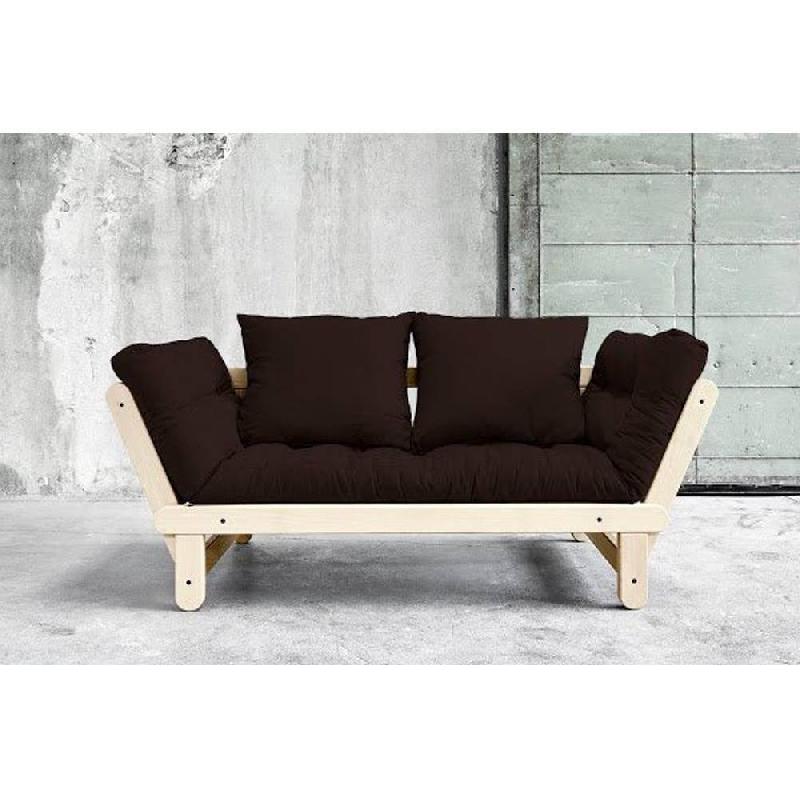 Banquette méridienne futon Beat en pin naturel - Tissu brown - Couchage 75x200 cm - Convertible et modulable_4