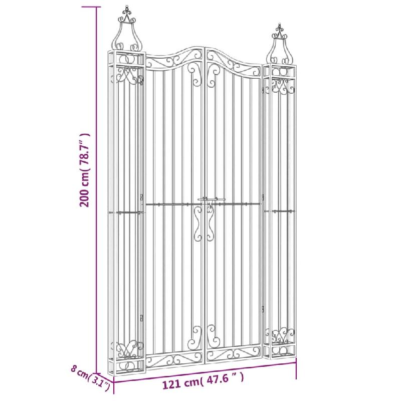 Vidaxl portail de jardin noir 121x8x200 cm fer forgé 363434_4