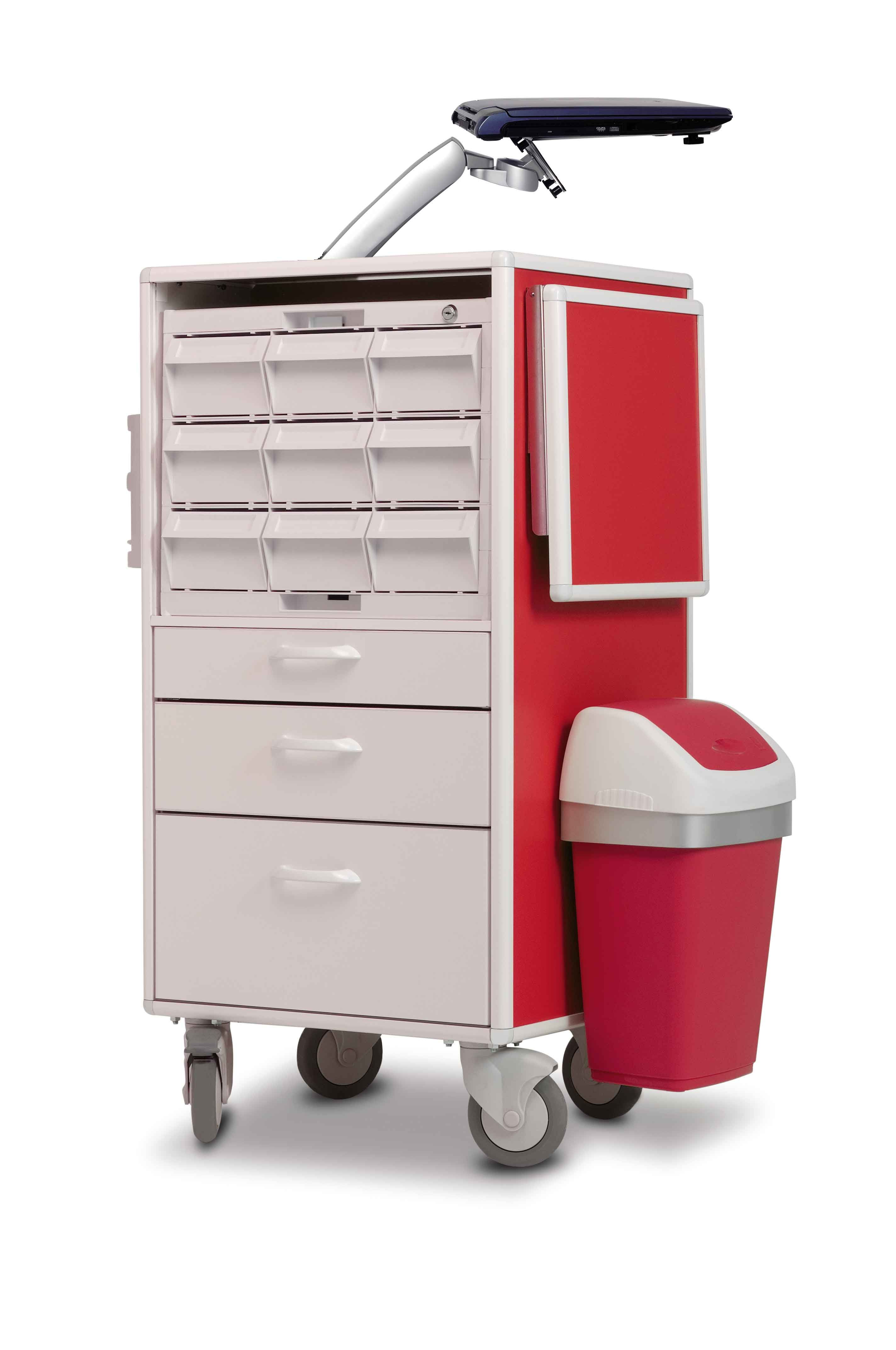 Carrydose Crom - Chariot médical en aluminium laqué - 4 roues pivotantes, anti-fils - Tiroir auxiliaire à fermeture douce_4