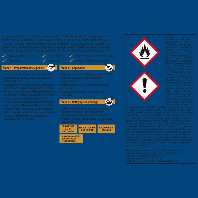 Peinture fer extérieur direct sur rouille HAMMERITE - Noir ferronnerie mat 0.25 L - Protection et décoration des métaux ferreux_4