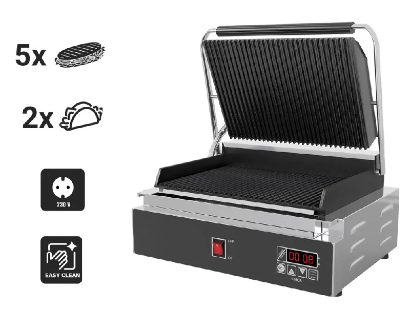Machine à panini digital grande surface - rainuré en haut et en bas (gril à panini électrique)_4