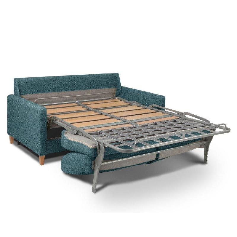 Canapé convertible OGGETTO - Matelas 16 cm - Système Express - Sommier à lattes 140 cm - Velours bleu paon - Renatonisi_4