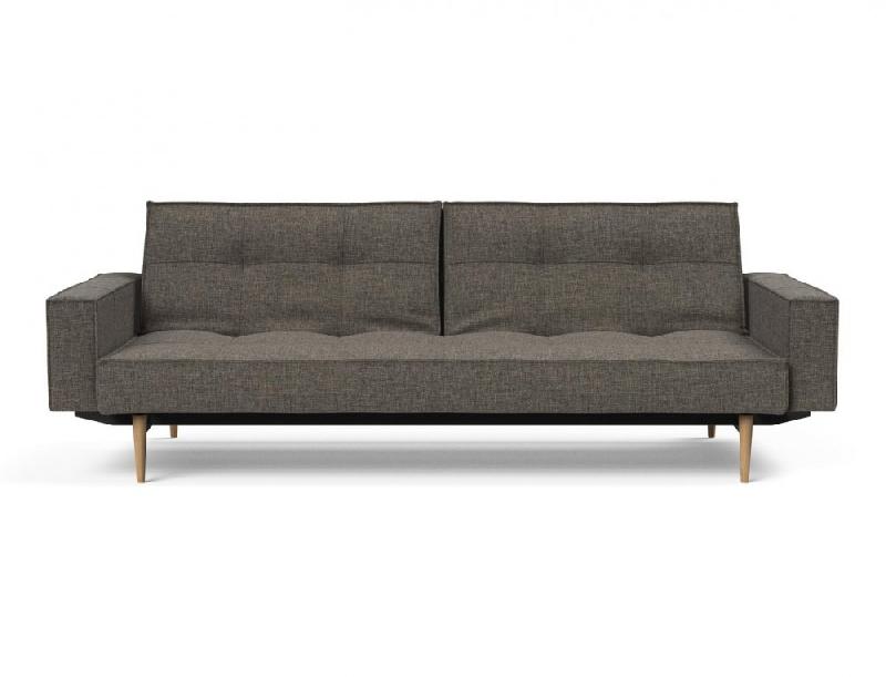Canapé convertible Splitback Styletto avec accoudoirs - Pieds fuseau en chêne naturel - Tissu Flashtex Dark Grey - Lit 115x210 cm_4