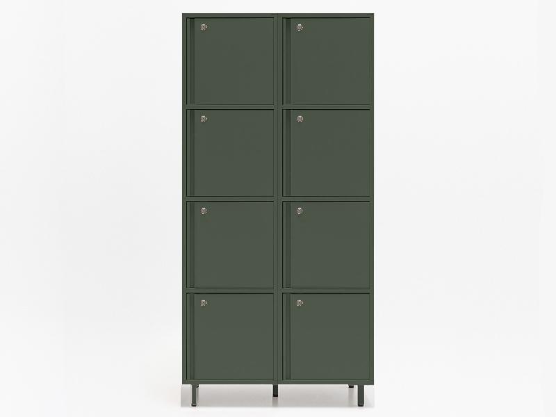 Meuble vestiaires 6 ou 8 cases - MDD - A clé, 2 x 4 cases, Vert bouteille, Petits pieds avec vérins_4
