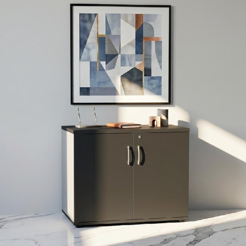 Armoire de bureau avec portes décor bois - MDD - Gris anthracite, Gris aluminium_4