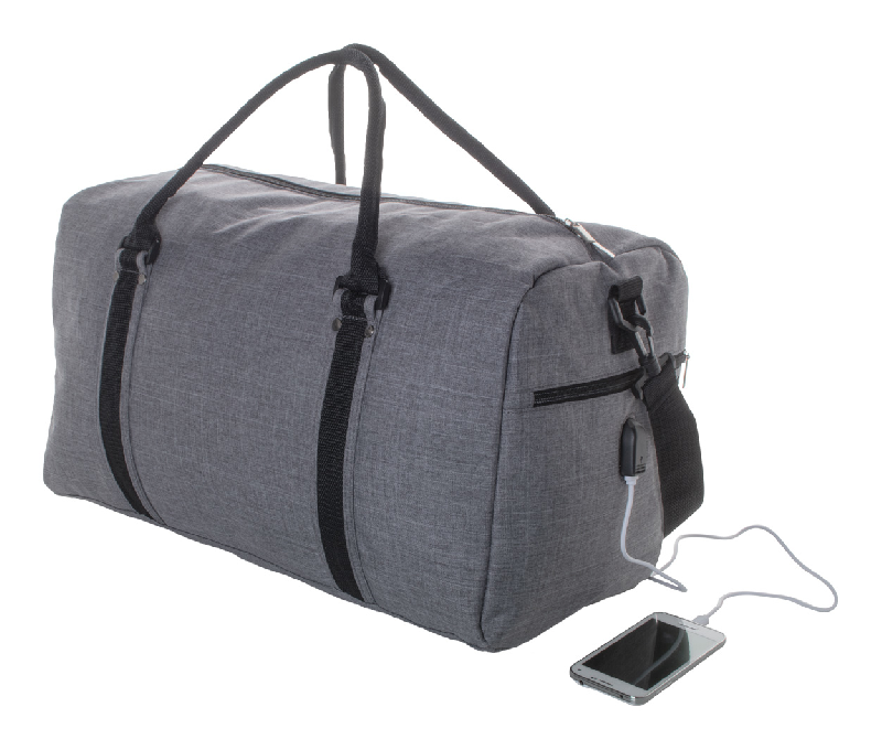 Sac de sport - compartiments avec fermeture éclair - bandoulière - prise USB intégrée - Polyester 600D - gris cendré_4