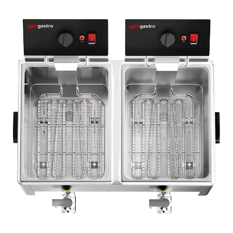 Friteuse électrique double 2 x 8L - avec robinet de vidange | GGM_4