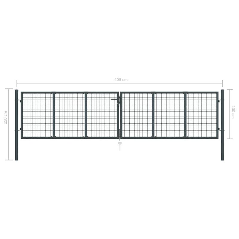 Vidaxl portail en maille de jardin acier galvanisé 400 x 150 cm gris 145777_4