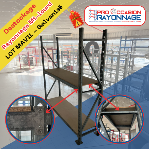 Rayonnage mi-lourd - 6 échelles, 16 niveaux avec plateau bois aggloméré 22mm inclus - MAVIL_4